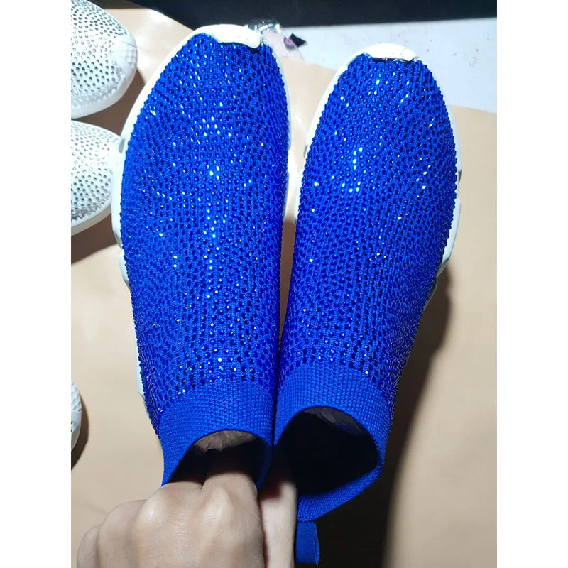 

2021Maguidern Stretch Sock Boots Sport female Flat Black Handmade Spring Rhinestones Sneaker Women Knit Sock Sneakers size 34-48