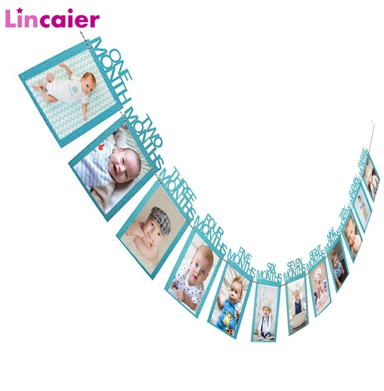 Lincaier 12 месяцы фоторамка баннер первый день рождения украшения 1st для маленьких мальчиков и девочек мой 1 Год Вечерние поставки синий цвет: розовый, золотистый;