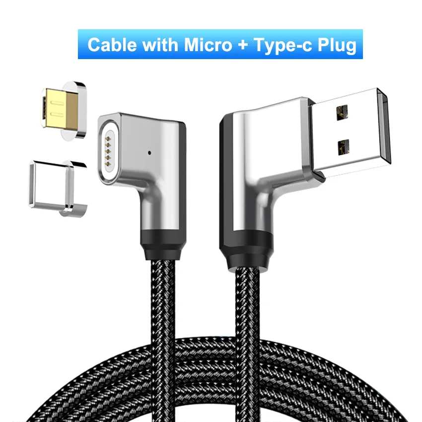 2 в 1 Магнитный 90 градусов 1 м микро USB кабель Быстрая зарядка данных 5V2A Плетеный Тип C L форма зарядное устройство для Xiaomi samsung - Цвет: 1Cable 2 Plug Silver