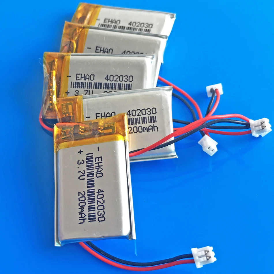 5 шт. литий полимерные аккумуляторы 3 7 в 200 мАч 402030 JST 1 25 мм|rechargeable battery|lithium battery3.7v