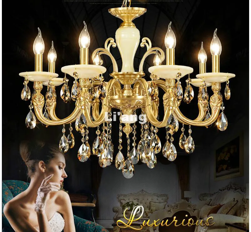 

European Style Bronze Crystal Chandelier Lingting Luxurious Jade Brass Crystal Lamp Lustre Suspension Lighting 100% Guaranteed