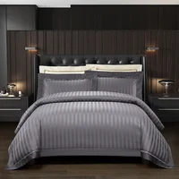 Premium High End 1200TC Egyptian Cotton Dark Red Grey Stripe Bedding Set  4Pcs King size Duvet cover Bed Sheets set Pillowcase