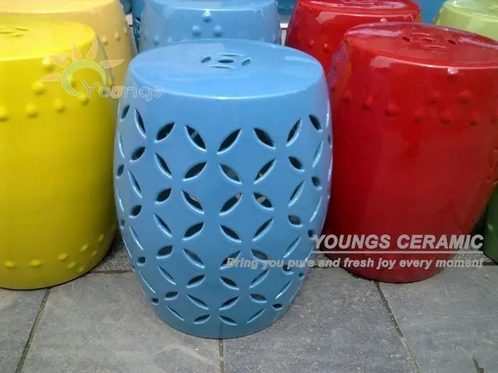 

Blue glazed ceramic chinese lattice stool for retail and wholesale