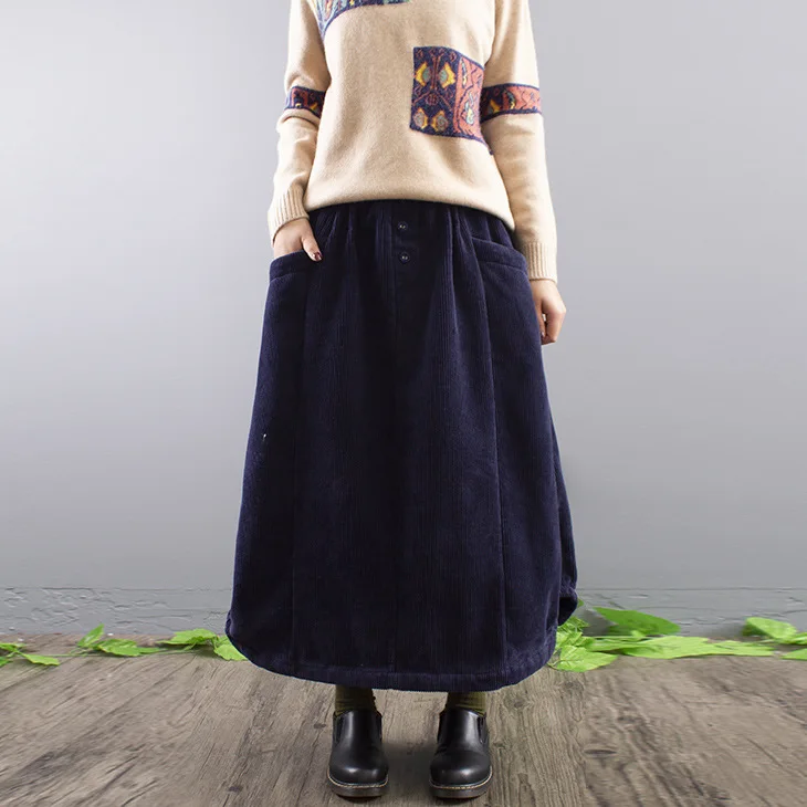 Осень-зима юбка ретро Женская Толстая Флисовая теплая Вельветовая с эластичной