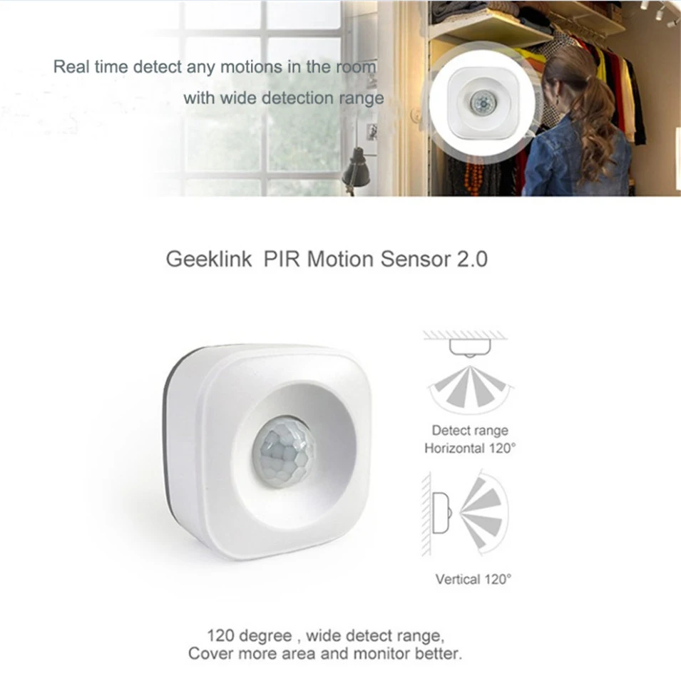 Geeklink Беспроводной Wi-Fi Широкоугольный PIR датчик движения, инфракрасный детектор тела, Противоугонный триггер сигнализации устройство работы w/h Thinker