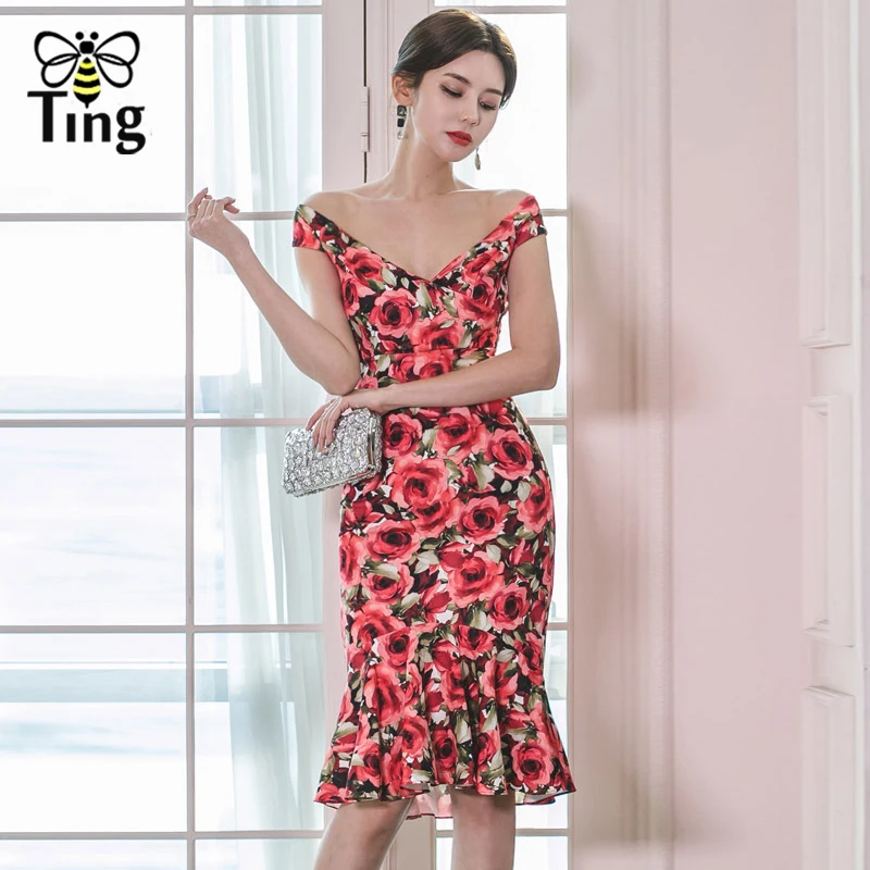 Tingfly 2019 сезон: весна–лето платье пикантные элегантные Роза Цветочный Принт V шеи