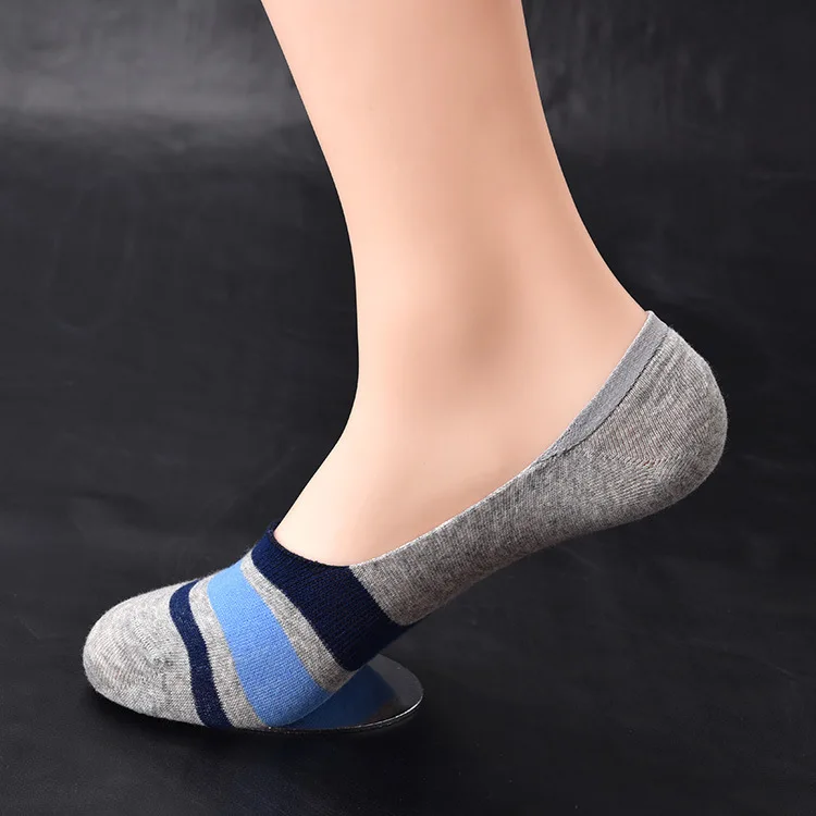 Fashion Quality Men Invisible Boat Sock Stripe Business Casual Silica Gel Non-slip Socks Male Breathable Cotton 5 Colors | Мужская