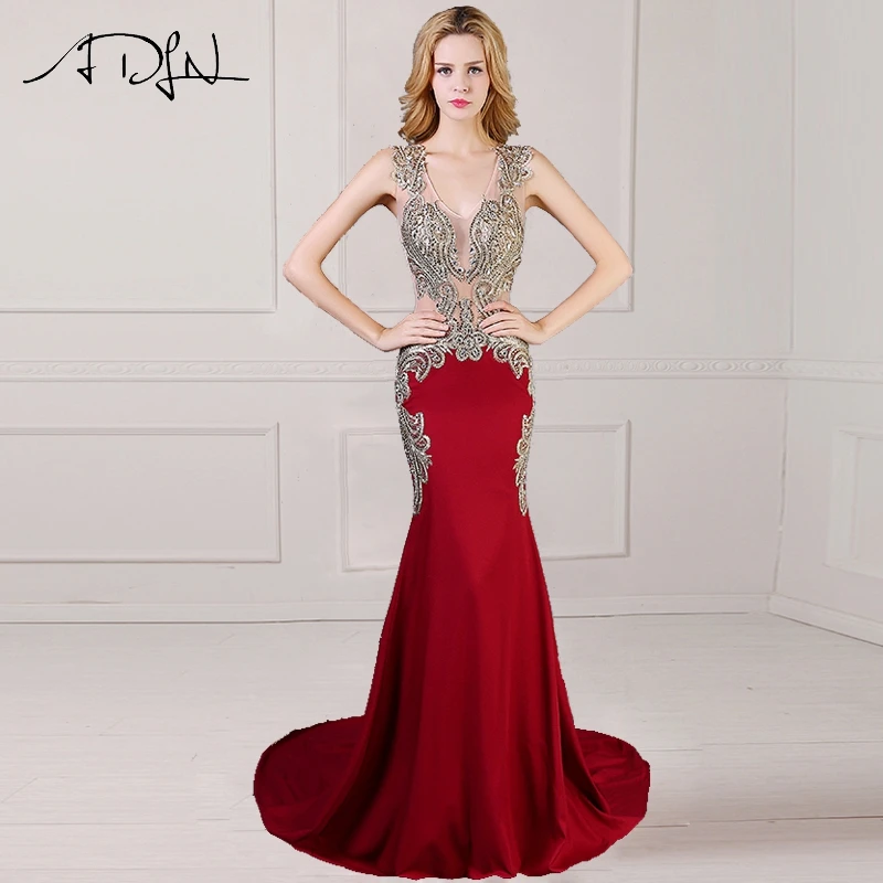ADLN бургундское Вечернее Платье Иллюзия лиф Роскошный Кристалл Джерси