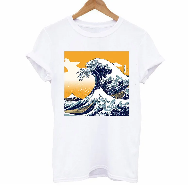 Большая волна Для женщин Повседневное футболка белый мягкий полиэстер летний