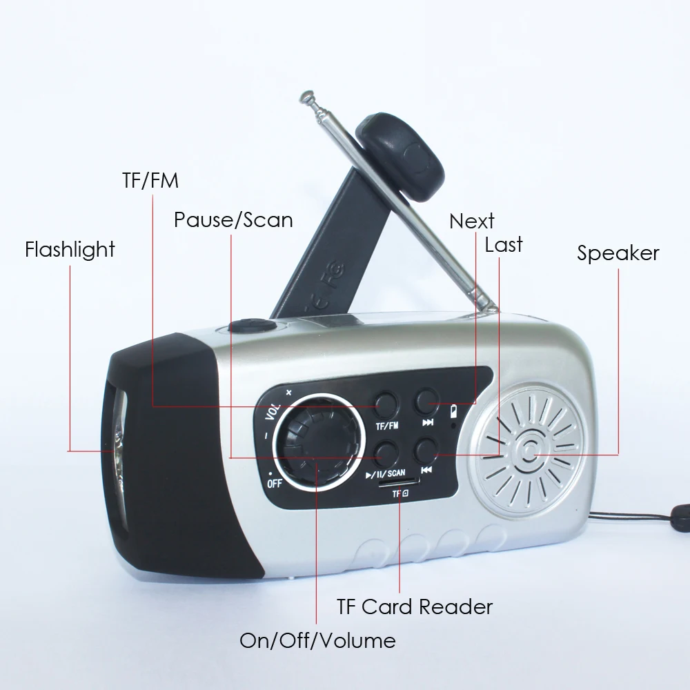 Перезаряжаемый телефон зарядное устройство рукоятка TF/FM Солнечный радио