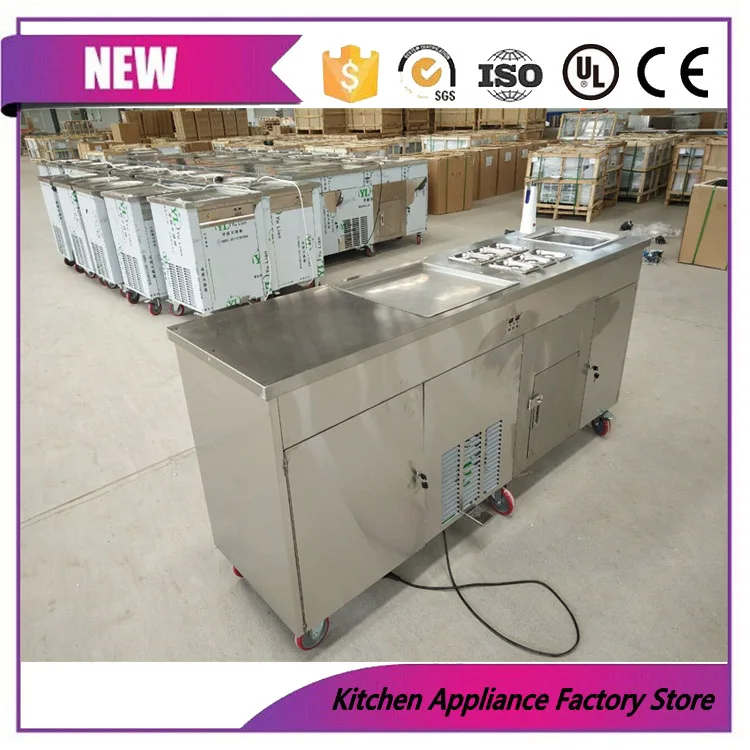 Free shipping mobile single square pan 6 toppings with sink hard fried ice cream roller machine | Бытовая техника