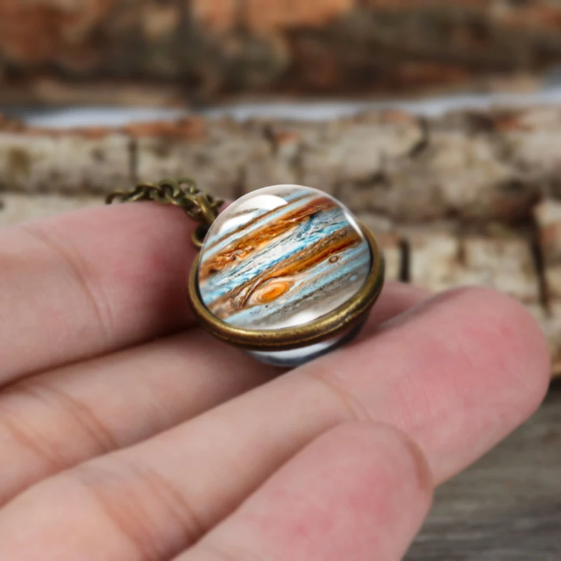 Time Gem Nebula Galaxy Planet Universe Necklace Double Sided Glass Ball Pendant Solar System For Women Kids Jewelry | Украшения и