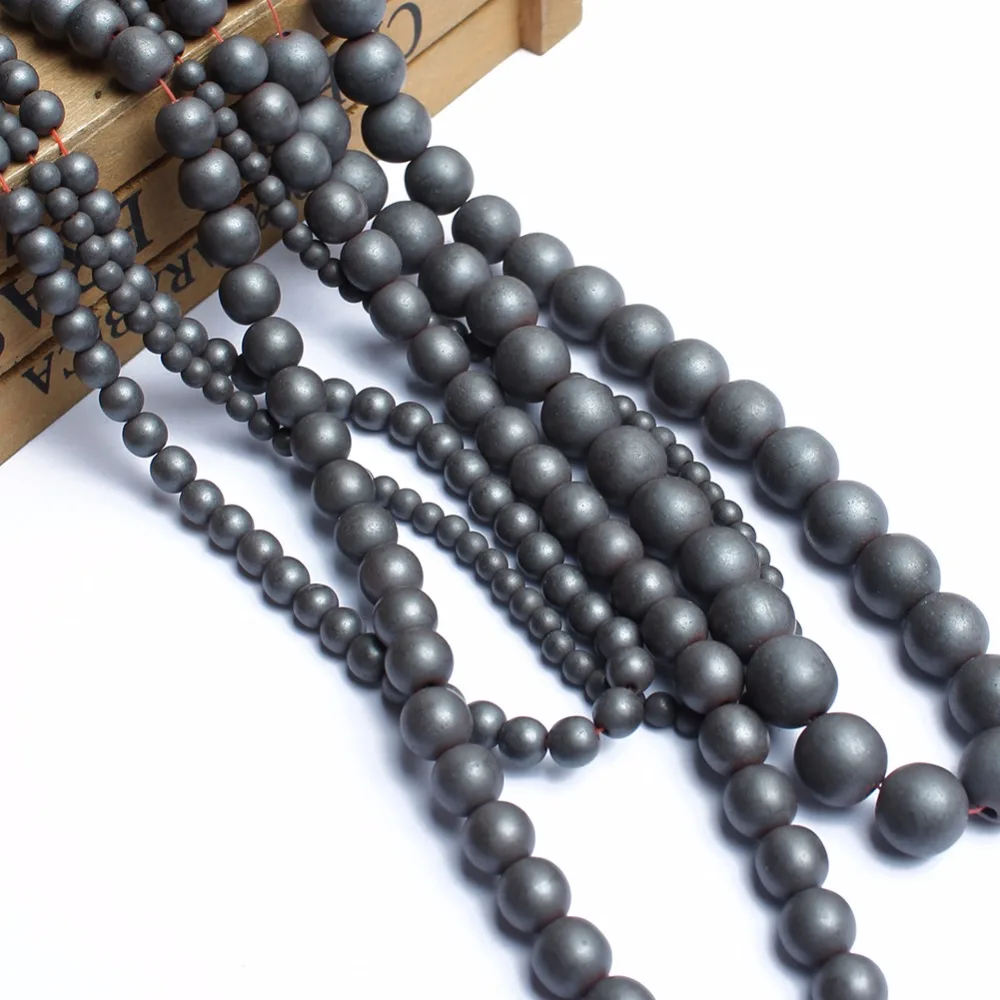 Матовые черные гематитовые круглые бусины с матовым покрытием 2/3/4/6/8/10 мм из