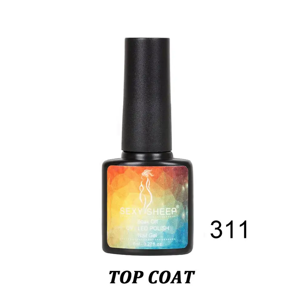311 TOP COAT 8ML Gel Nail Polish Colorful UV Gel Soak Off Gel Polish Semi-Permanent Varnish Red Black Gray Green Nail Color Manicure Nail Art - Цвет: 311 TOP COAT