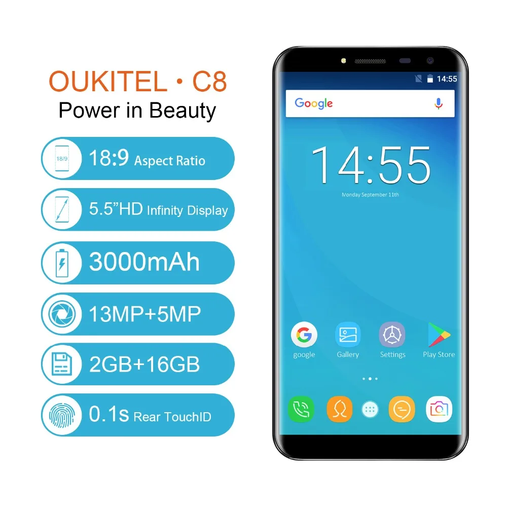 Oukitel C8 3g 5 дюймов 18:9 край менее Смартфон Android 7 0 2 ГБ Оперативная память 16 mt6580 четыре