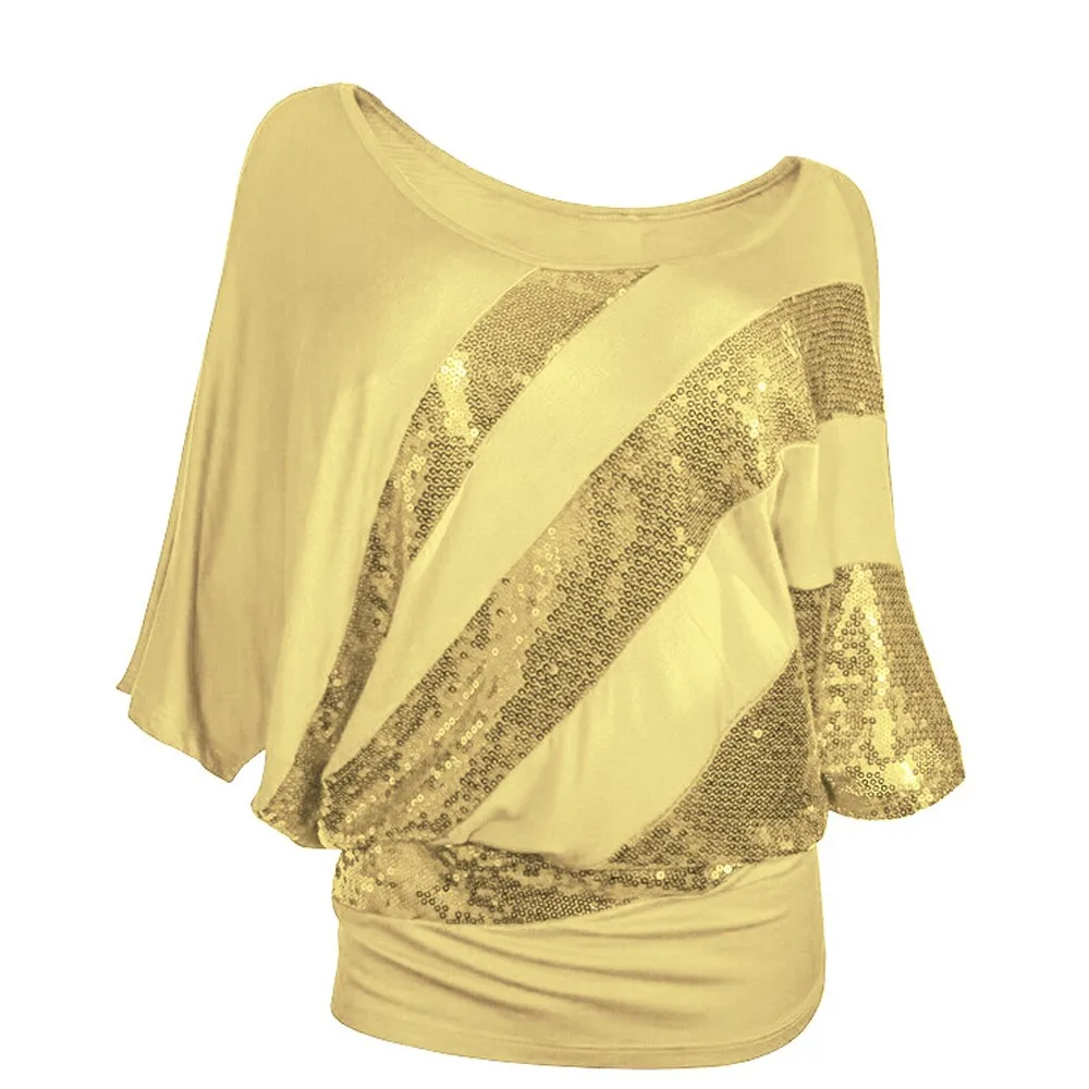 Women Sequin Causel T-Shirt Top Plus Size S-3XL Womens summer clothing t shirt femme in Black Blue Green Gray Purple Red Yellow | Женская