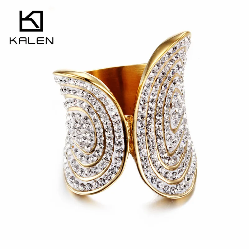 Ювелирные изделия Kalen из нержавеющей стали с изогнутой поверхностью|rhinestone ring|ring