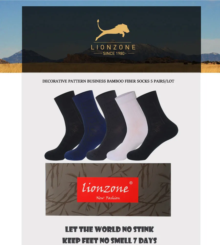 LIONZONE 5 пар/лот деловые мужские носки декоративные антибактериальные дышащие Теплые Calze Uomo джентльменские бамбуковые носки