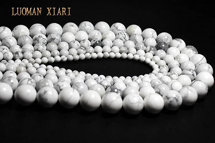 Натуральный Howlite белый бирюзовый камень бусины для самостоятельного изготовления ювелирных изделий Цепочки и ожерелья браслета 4/6/8/10/12 мм 15''
