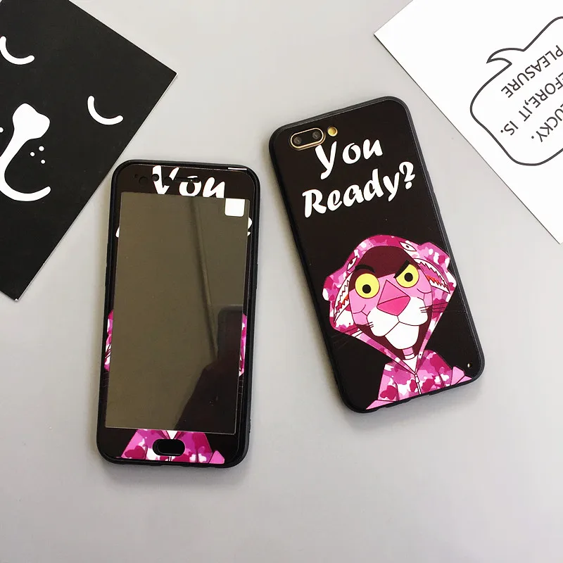 For Oppo r11s back case cute for r9s plus Pink Panther phone cover &amp cartoon tempered glass from film soft edge r15 r11 |