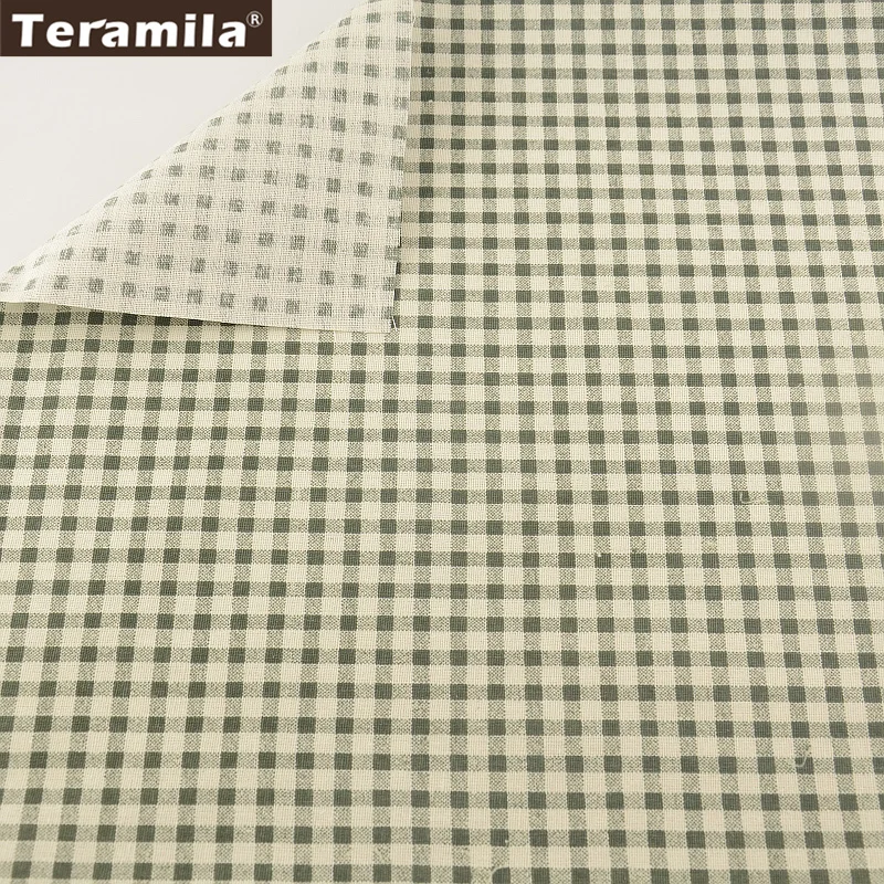 Светло зеленый проверяет 100% хлопок лен Ткань Материал ткань для сумки Подушка