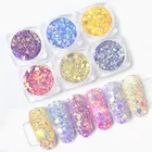 Блестки для ногтей, 6 цветов, смешанный размер, блестки для ногтей, хлопья гвоздь дизайн, голографические блестки