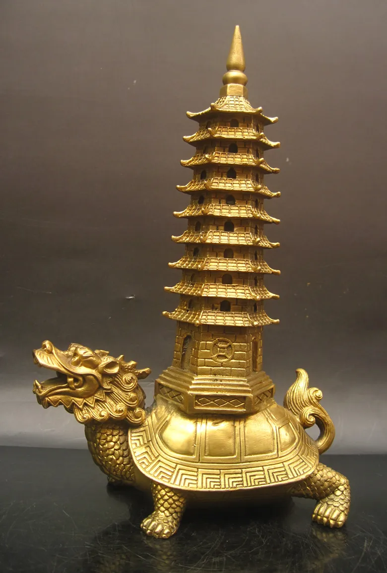 

wholesale bronze factory Copper crafts Good copper dragon turtle decoration big wenchang tower copper bibcock turtle decoration