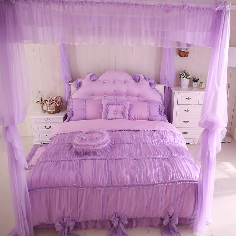 2017 Princess style luxury lace king size bedding set cotton 4/6pcs contain pillowcase duvet cover bed skirt very comfortable | Дом и сад