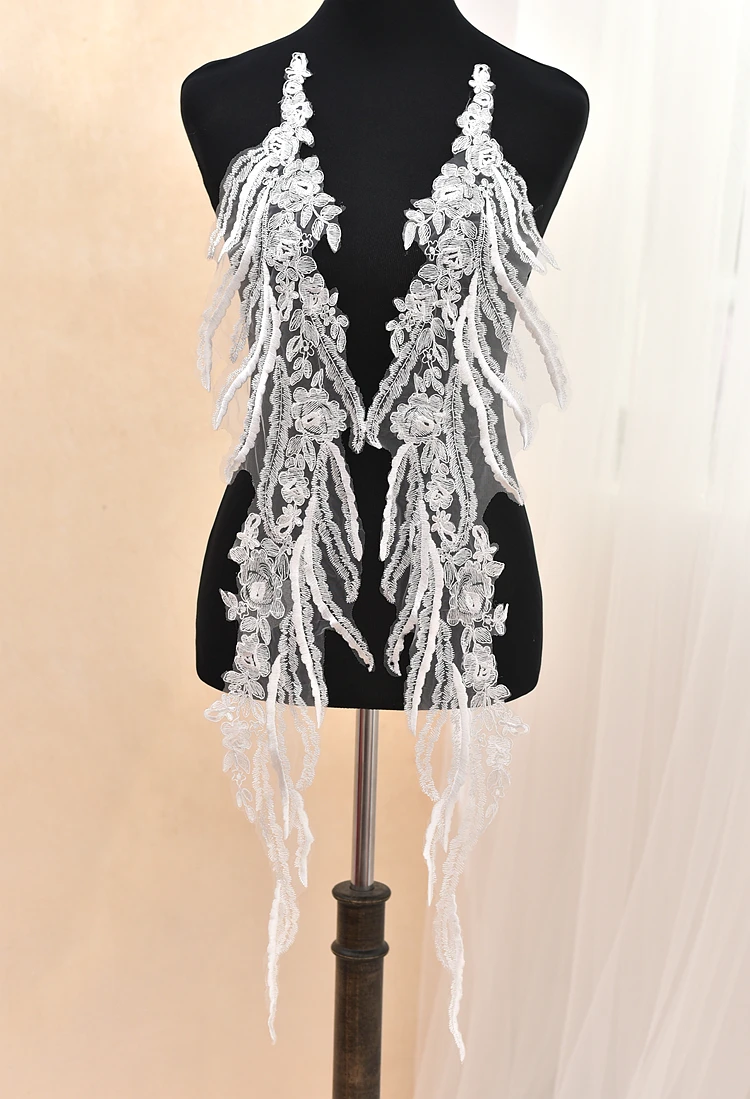 

5 pairs Wing Cotton Embroidery Bridal lace applique pair , Lace Patch Motify for wedding , veils, bridal gowns 17 x 90cm