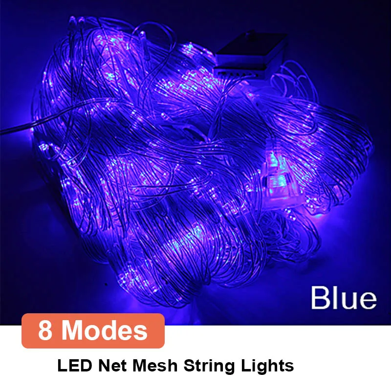 Blue LED Fairy Lights Outdoor Garden String Lights Holiday Garland For Decoration LED Chain Holiday Patio Lighting 220V Net Mesh Lamp - Испускаемый цвет: Blue