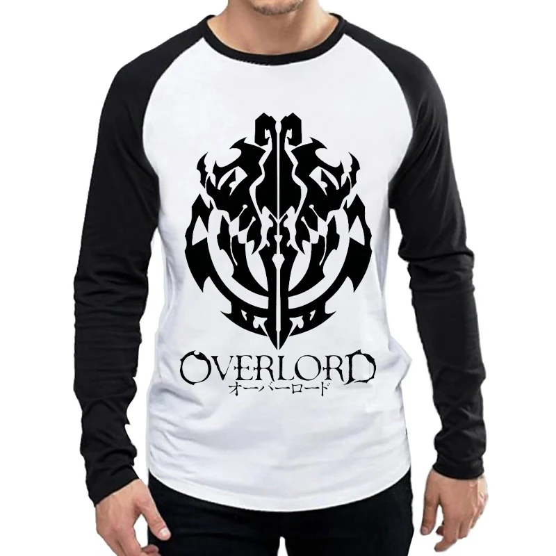 

Long Sleeve Overlord T Shirt Fashion Mens White Color Anime Bone King Print Top Tees Full Black Sleeve Clothes