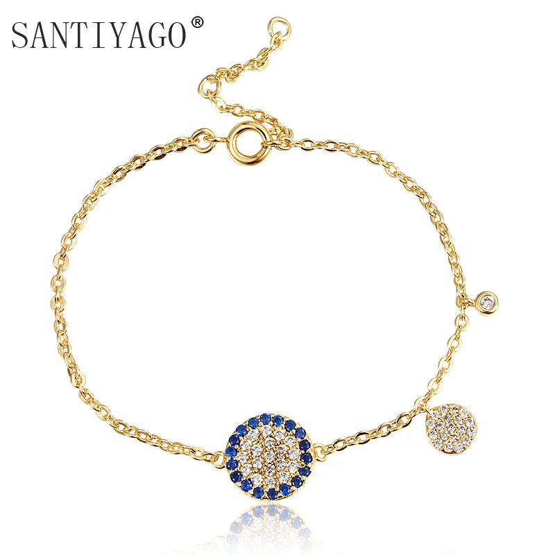 24K желтое золото покрытие браслет с подвеской для девочки-подростка циркон