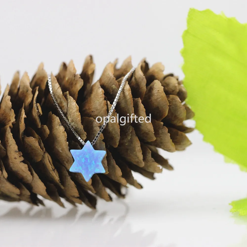 (1 шт./лот) 10 мм белый/синий синтетический опал гексаграмма кулон Звезда Давида