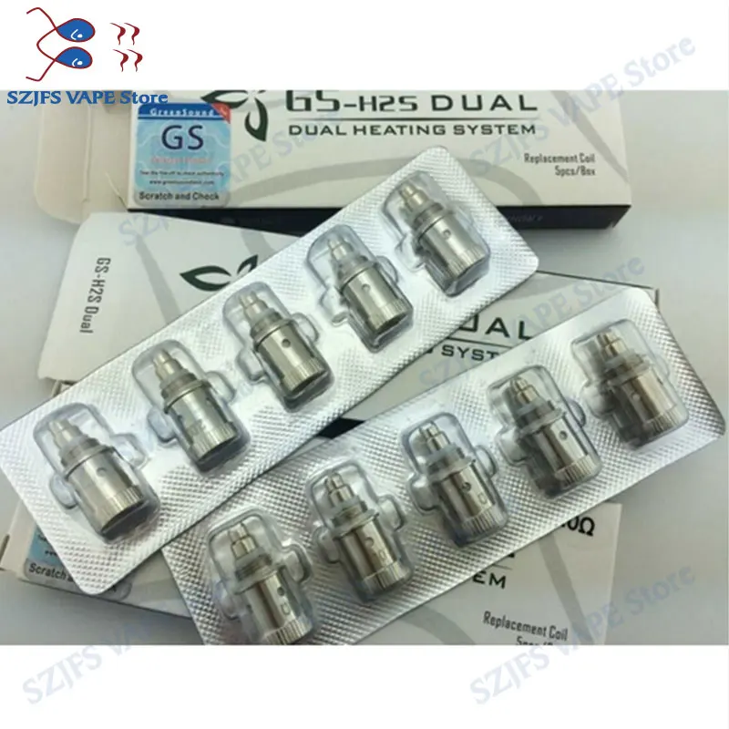 

10pcs / lot GS H2 dual atomizer evaporator coil head 2.0ohm Electronic Cigarette Replacement for H2S t3s t3d E cigarette core