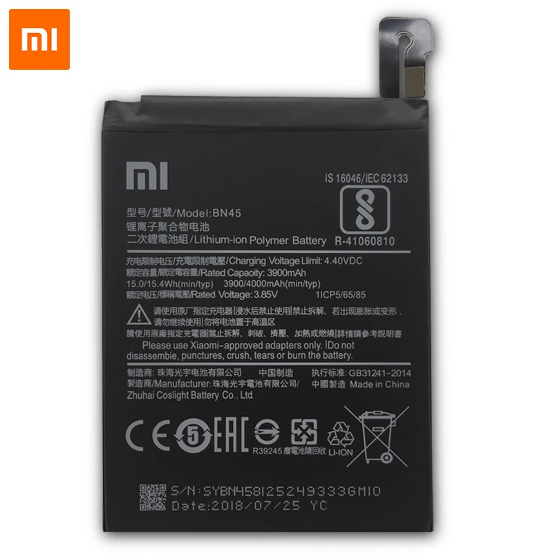 Оригинальный аккумулятор для мобильного телефона Xiaomi BN45 Mi note2 Redmi Note 5 Note5 сменные
