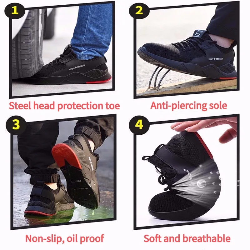 

Men's Work Safety Shoes Men Outdoor Steel Toe Footwear Military Combat Ankle Boots Indestructible Stylish Breathable Sneakers