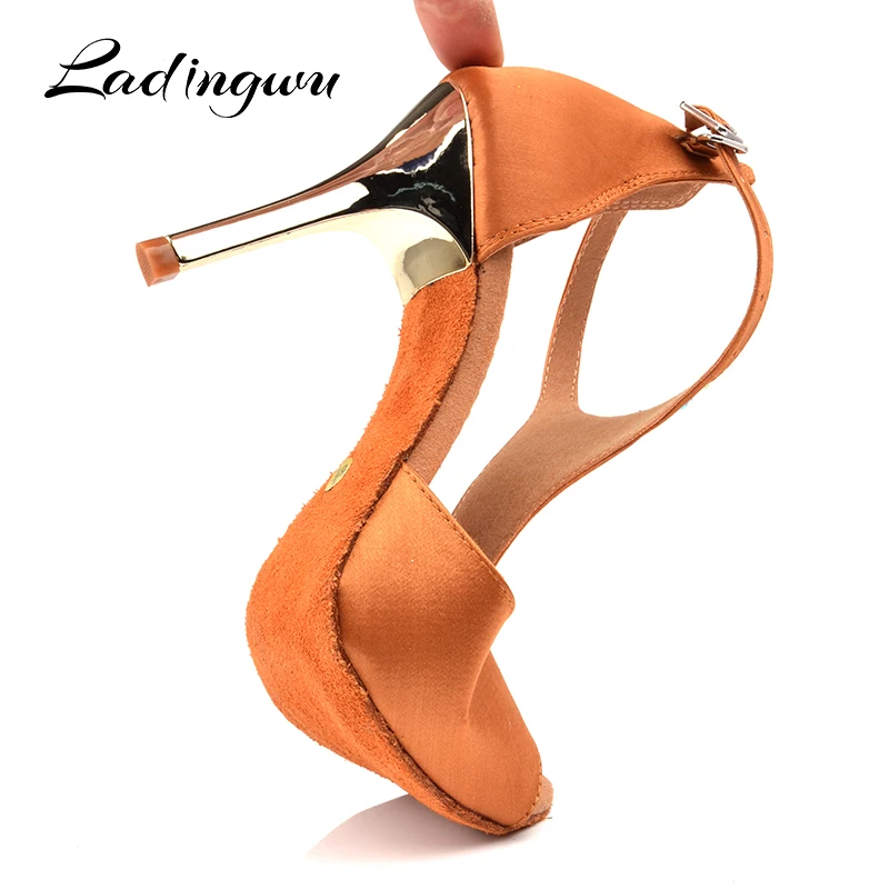 Женские туфли для латиноамериканских танцев Ladingwu мягкие сальсы стразы BrownRed