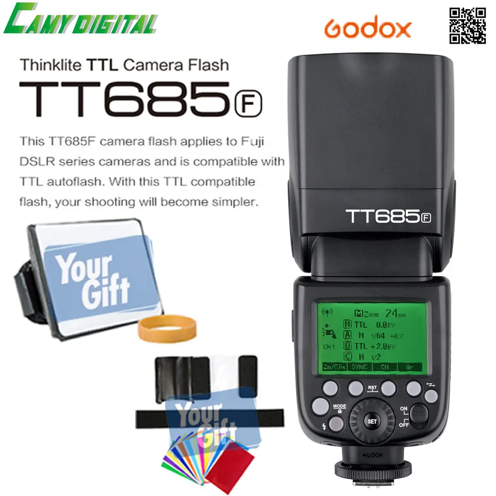 В наличии Godox TTL II автовспышка tt685f Камера flash 2.4 г беспроводной HSS 1/8000 s GN60 + подарок