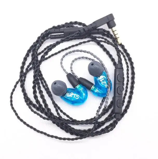 Hi-Fi MMCX SE215 стерео наушники с шумоподавлением 3,5 мм, наушники с отдельно стоящим кабелем, гарнитура для наушников Shure SE215 SE535 - Цвет: Blue and mic