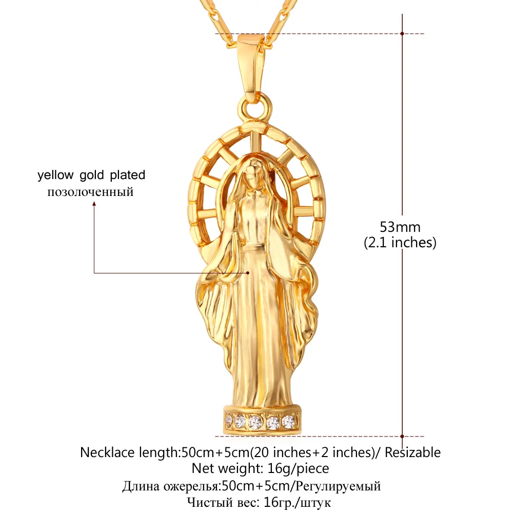 U7 Позолоченный Дева Марии Кулон С Цепочкой Ожерелье Для Женщин/Мужчин