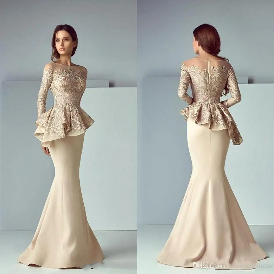 Vestido novia, длинный рукав, длина до пола, с оборками, вечернее платье для жениха, платье для выпускного вечера,, цвета шампанского, Русалка, кружевное платье для матери невесты