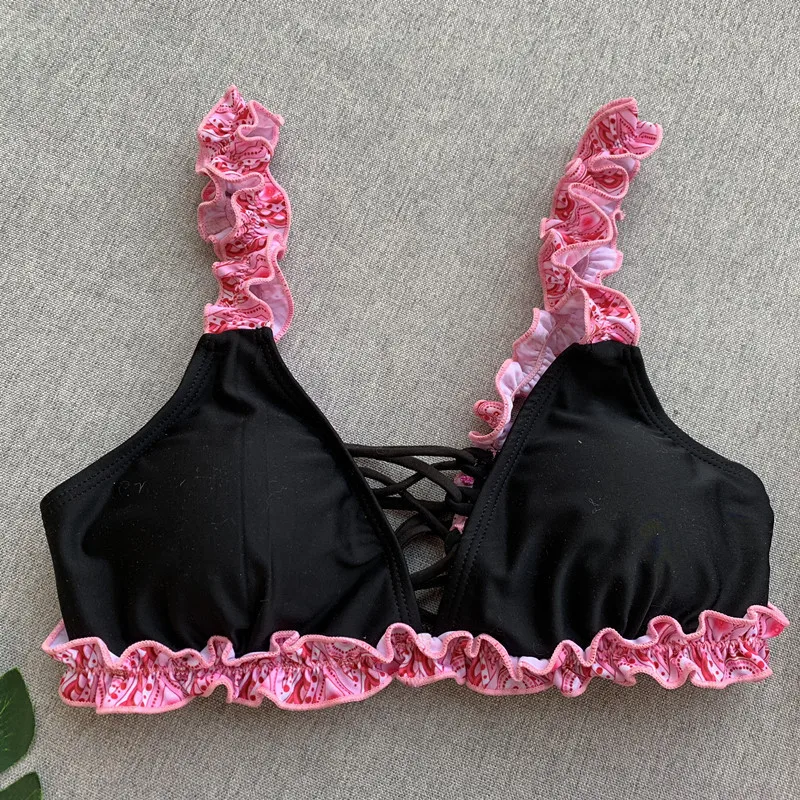 Женский купальник бикини сексуальный с оборками треугольный высокой талией