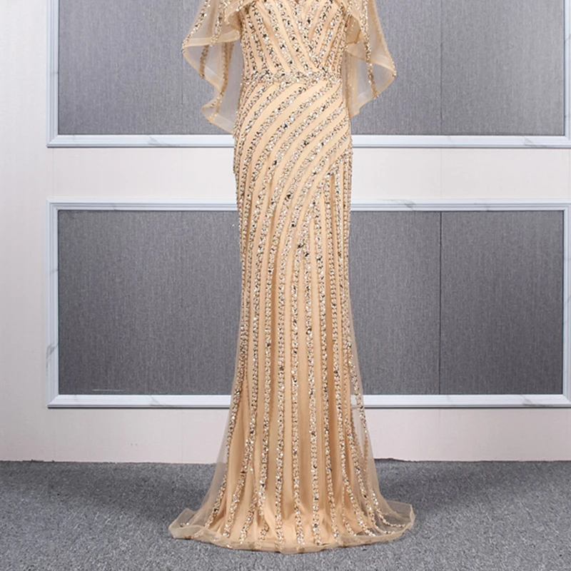 JANCEMBER vestido de noche fiesta Кристалл узор v-образным вырезом Иллюзия Русалка приталенный