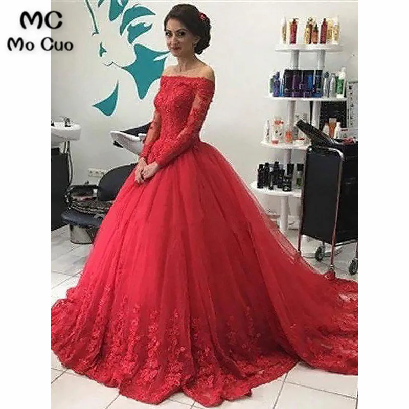 

Пышные вечерние платья 2019 без бретелек с кружевной аппликацией vestidos de fiesta вечерние платья с длинным рукавом и открытыми плечами на выпускно...