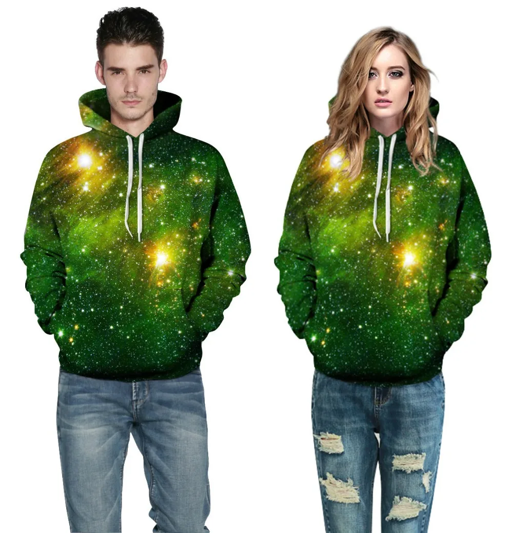 

2019 Spring new women/Men's Hip Hop 3d galaxy Tracksuit Brand Popular Green Starry Sky Printing Hoodie Sweatshirt Fit Men Hoody