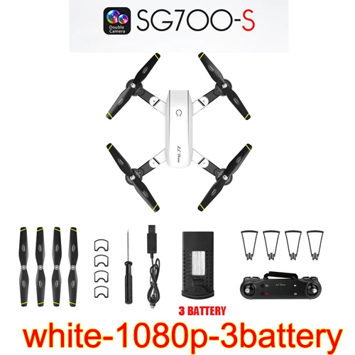 white-1080p-3battery RC самолеты SG700-S игрушки, фотография 720 p/1080 p 3D флип, WiFi FPV, 3,7 V 1000 mAh, камера селфи видео Дрон в реальном времени аэрофотосъемка подарок - Цвет: white-1080p-3battery