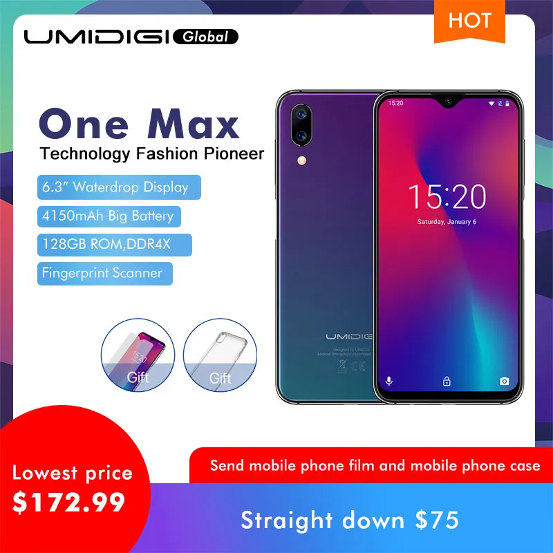 UMIDIGI One Max глобальная версия 4 Гб 128 ГБ 6 3 дюйма полноэкранный 4150 мАч двойная камера