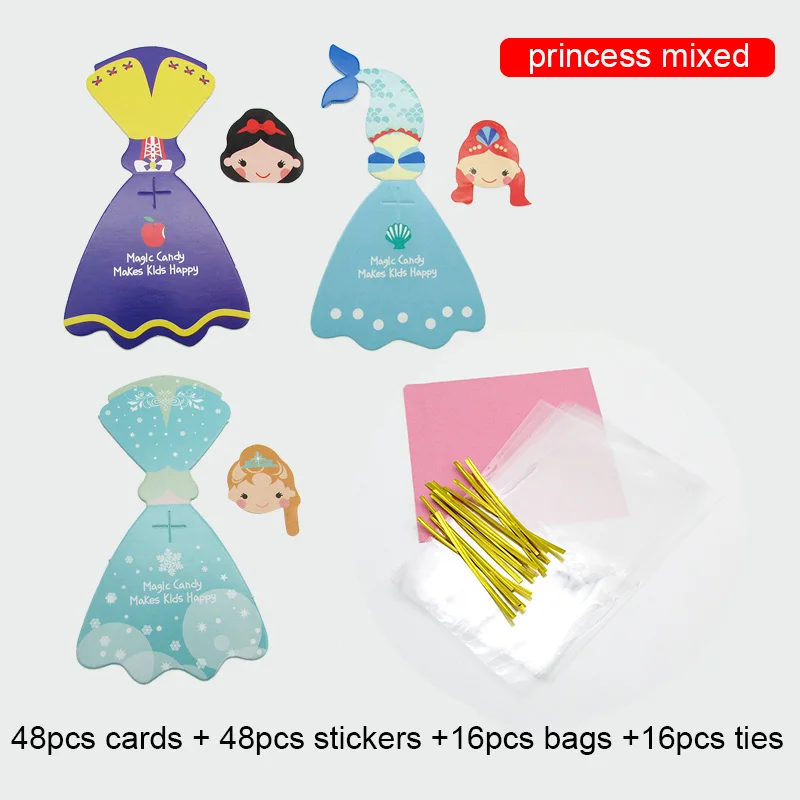 princess mixed 16 упаковок супер герой принцесса мультфильм конфеты Леденец Украшения карты с сумкой для детей день рождения принадлежности подарок аксессуары - Цвет: princess mixed