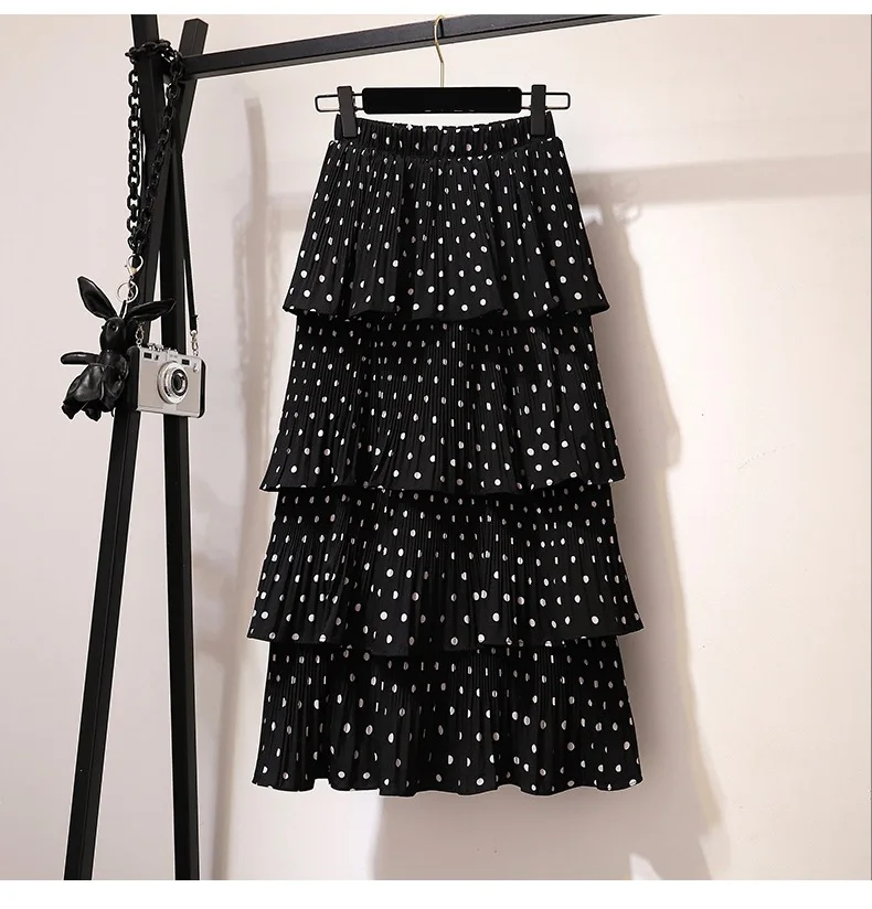 

Spring and summer new style Fashion mesh long dress Cute wave point set Chiffon dress Korean version of the new cake dress