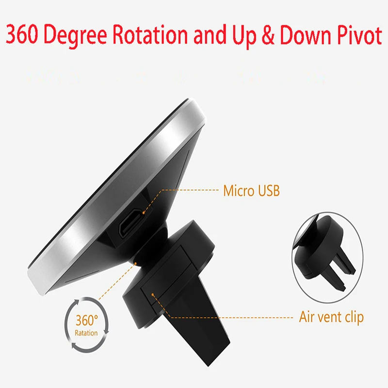 360 Qi Wireless Car Charger Holder Magnetic Air Vent Mount Dock for iPhone XS MAX 8 Plus SAMSUNG S10+ S9 S8 S7 Edge Note 9 | Мобильные